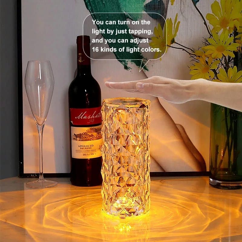 Crystal Diamond Table Lamp with Remote, 16 Color Changing Touch Lamp USB Rechargeable Romantic Rose Diamond Table Lamps, Remote Touch Creative Lights for Bedroom Living Room Party Dinner Decor