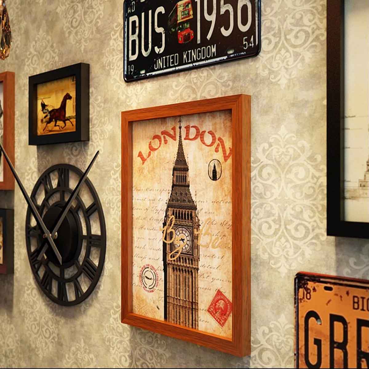 10 Piece Retro Wall decor with Clock